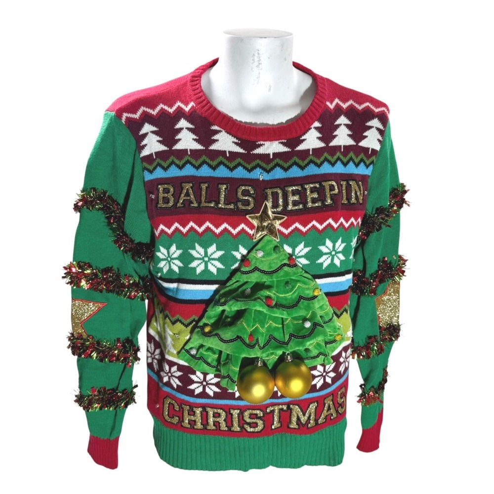Spencer's Workshop Xmas Large Sweater Balls Deep In Christmas Green Red